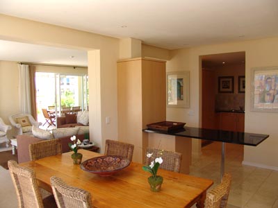 Waterfront apartment dining area.